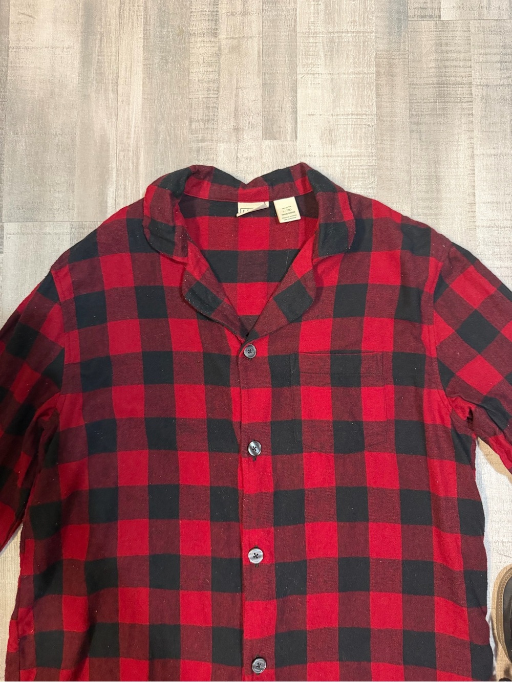 L.L.Bean Mens Large Tall Flannel Pajama Top Red Black Buffalo Plaid Cotton Shirt